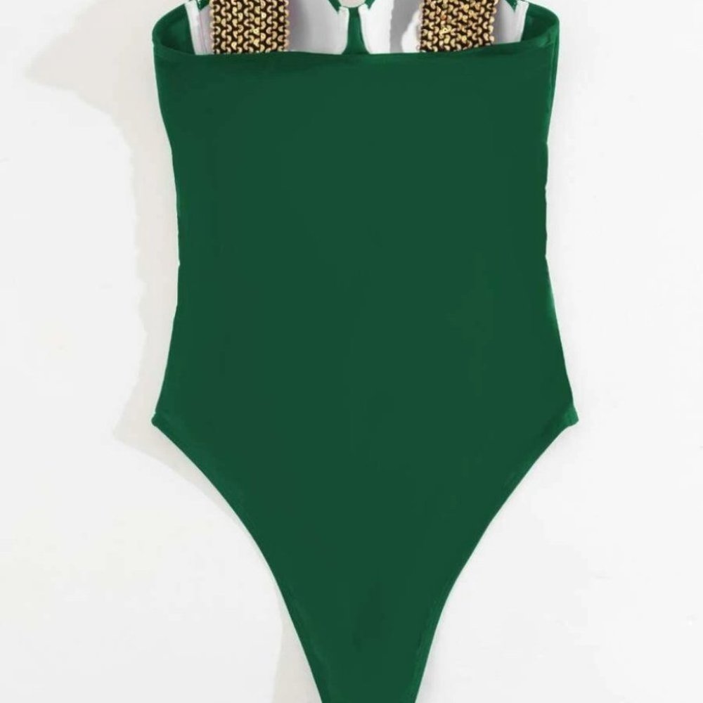 green Push Up One Piece Swimsuit - Picture 4 of 8